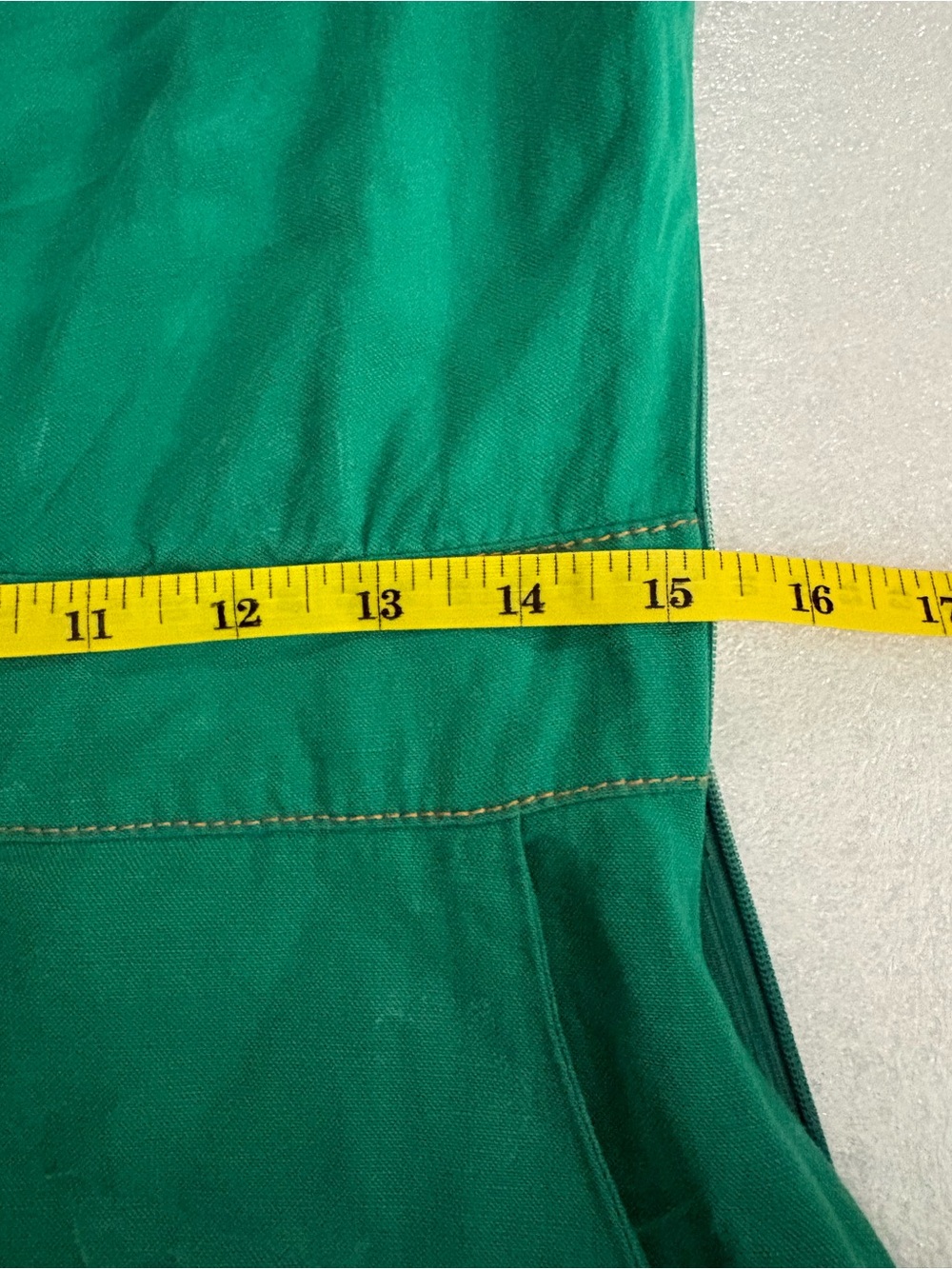 Melow Green Sleeveless A-Line Linen Blend Dress front slit pockets - Picture 11 of 12